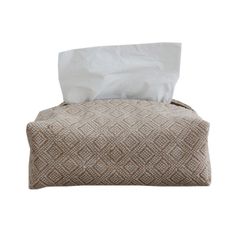 Beige Fabric Tissue Box Cover with Geometric Pattern 21AL133-2