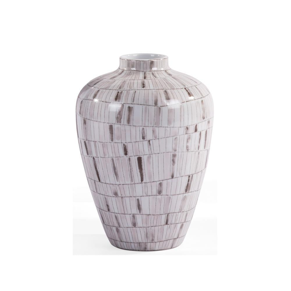 White & Brown Patterned Ceramic Vase - Small 604504