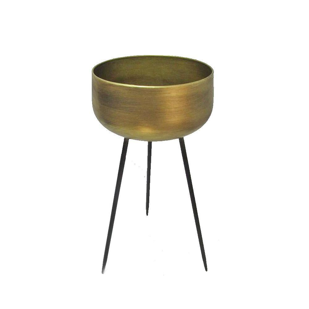 Bronze Metal Planter on Black Tripod Stand الغراس
