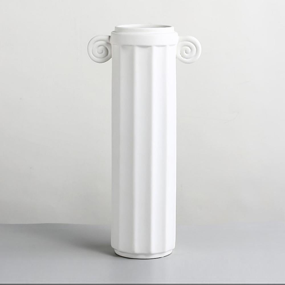 White Ceramic Greek Pillar Vase X2353-2W