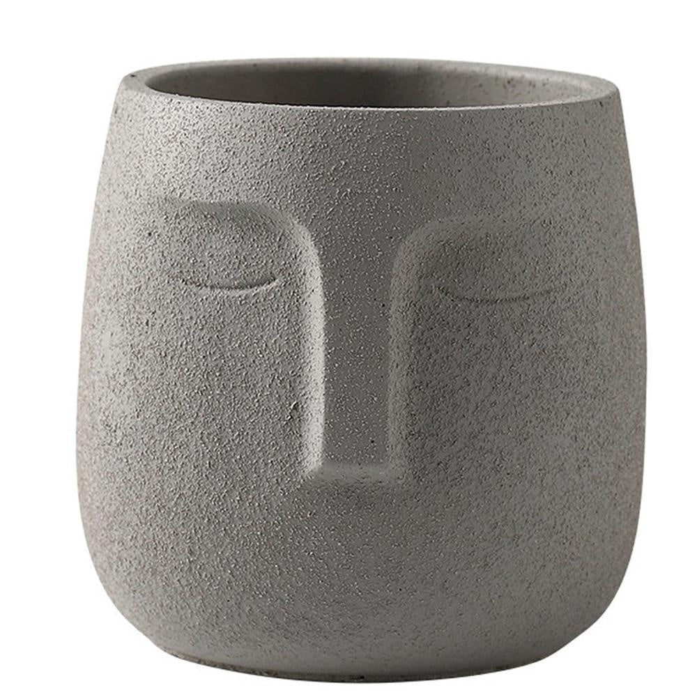 Abstract Face Cement Planter - Grey Large ZD-042-G
