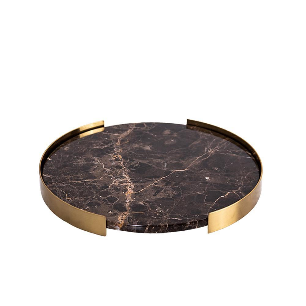 Brown Round Marble Tray with Metal Siding FB-T2019B