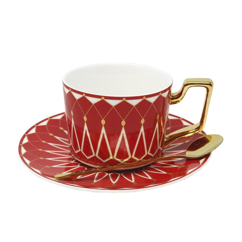 Red, White & Gold Cup and Saucer Set HCYC-1
