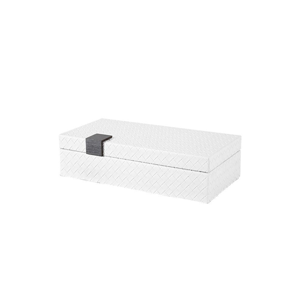 White Woven Leather Decorative Box with Metal Detail - Medium FB-PG2106B