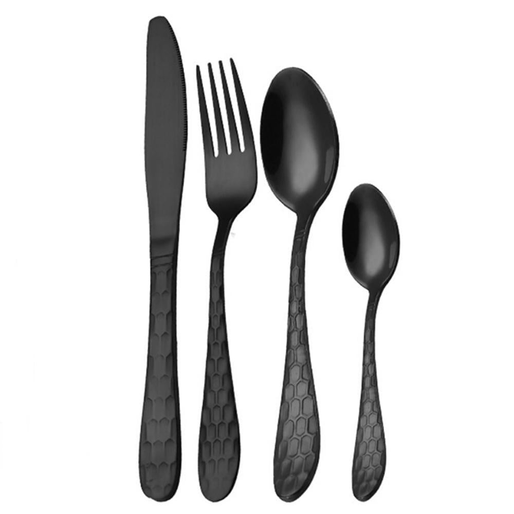Merle 4-Piece Flatware Set - Black المطبخ وتناول الطعام