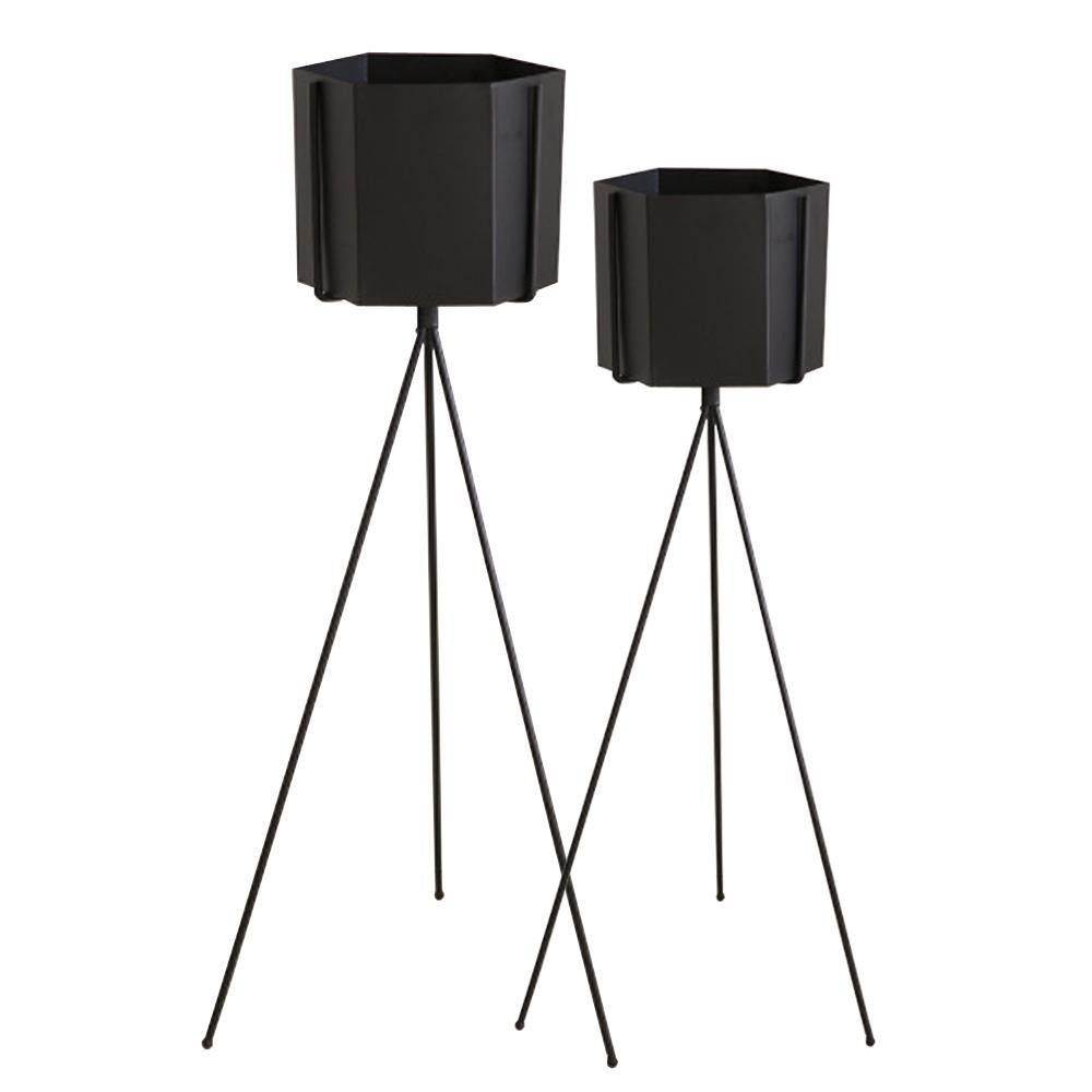 Set of 2 Black Iron Planters ZD-124