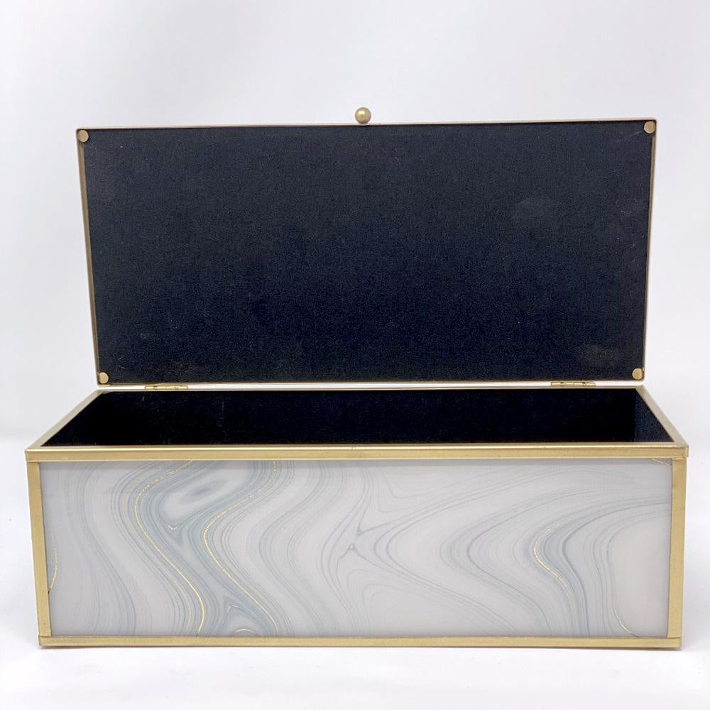 Glass Decorative Box with Metal Trim and Gold Marble Swirl - Large FC-ZS1909A