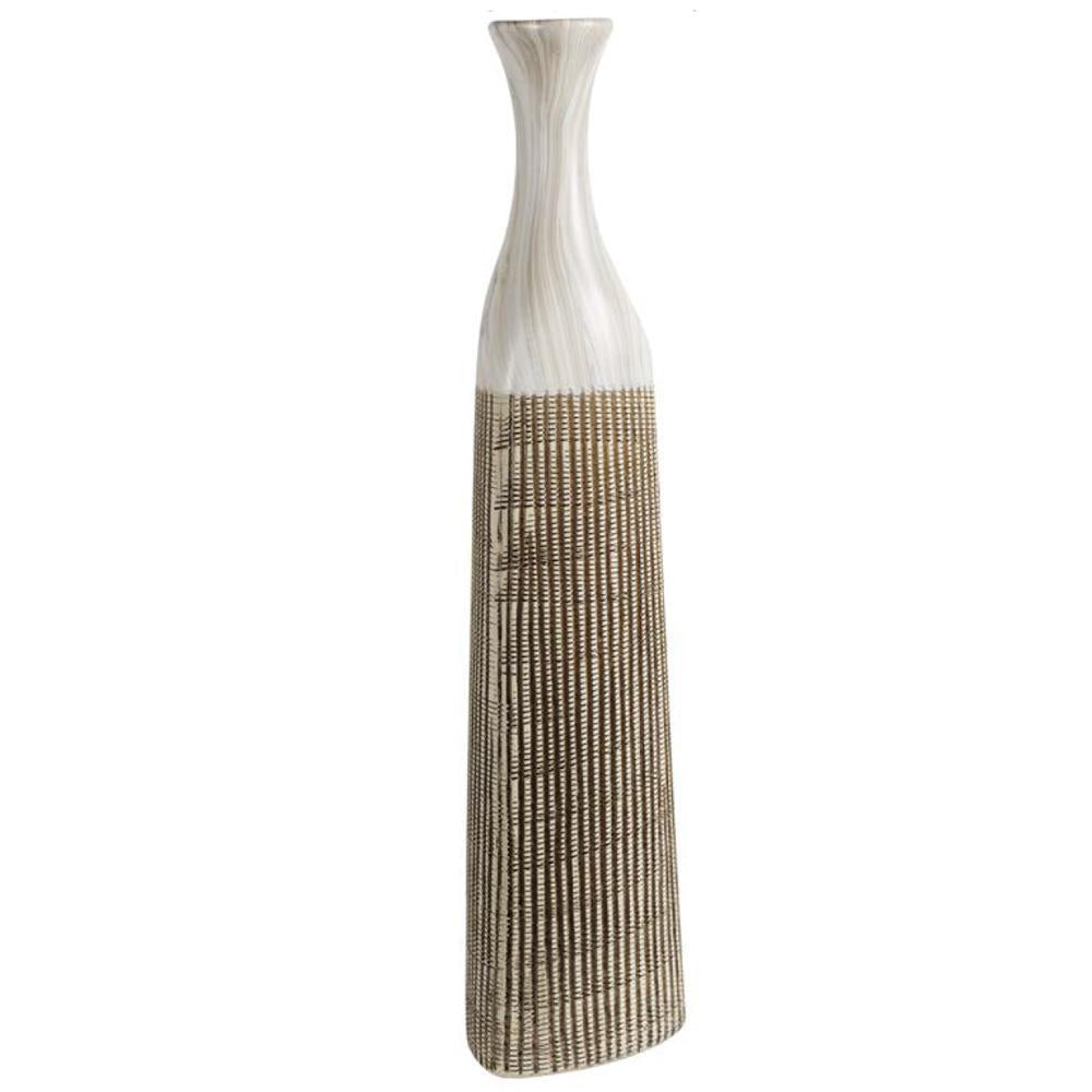 White & Natural Ceramic Hand Scribed Floor Vase - Tall HPLX0258Y1