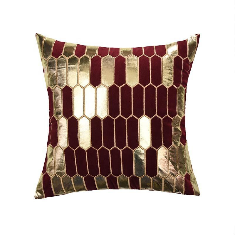 Deep Crimson Velvet Cushion with Gold Appliqué MND143