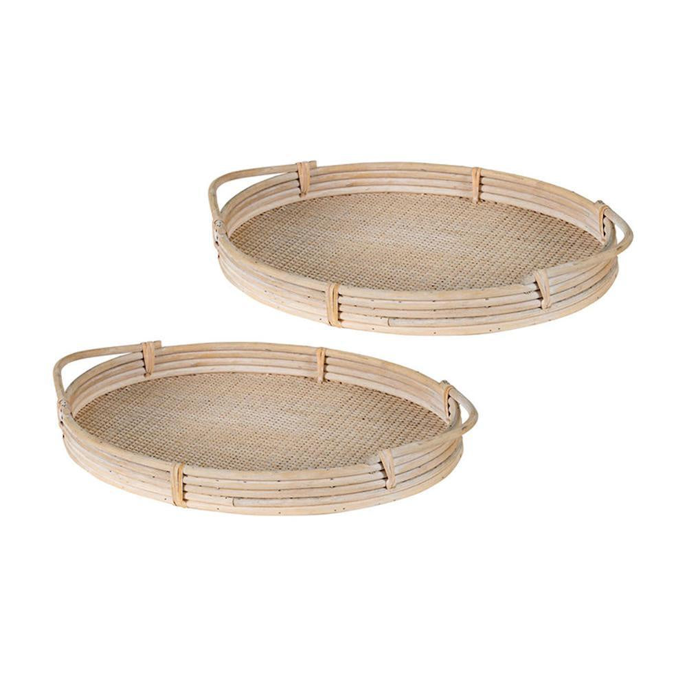 Set of 2 Rattan Oval Trays with Handles 45206