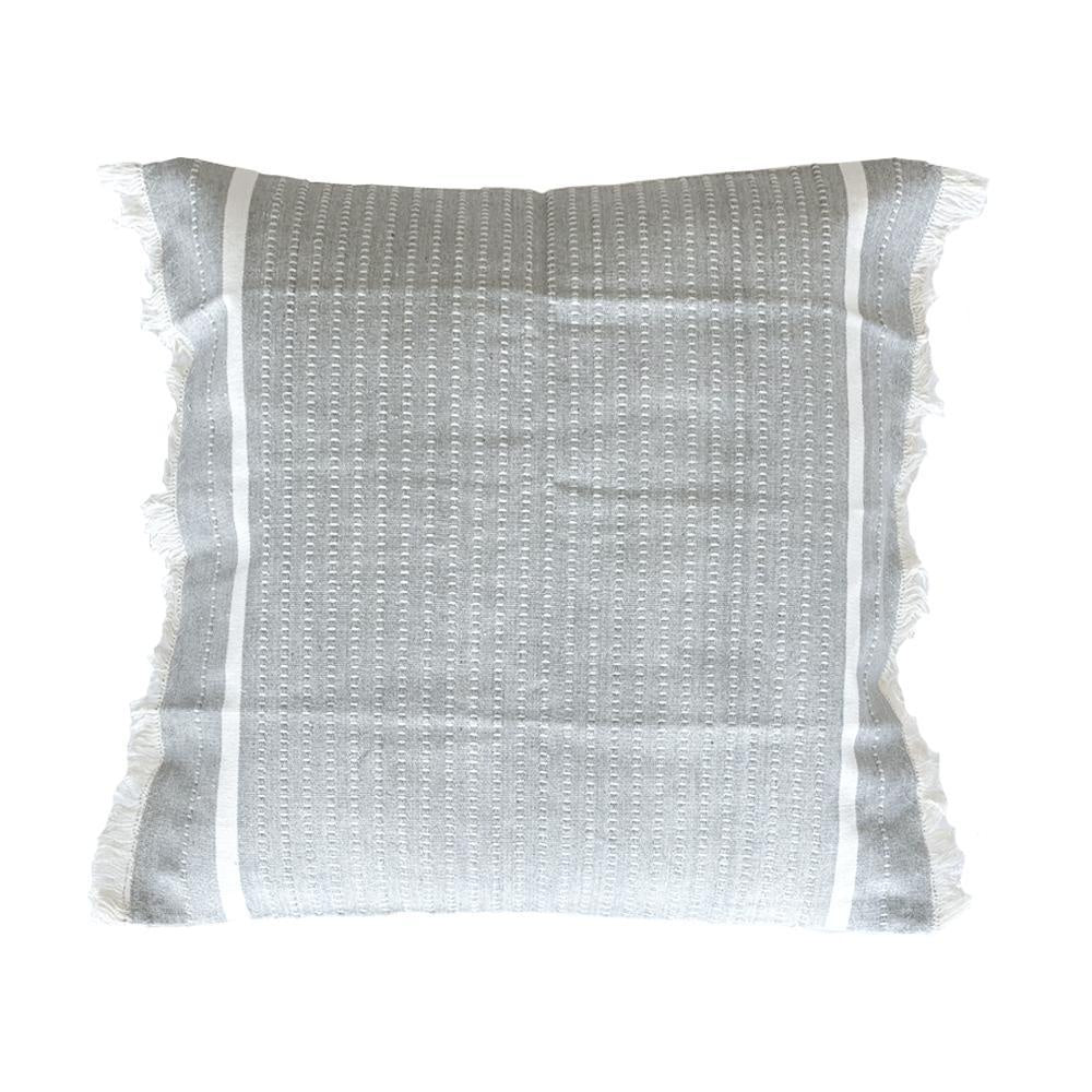 Grey & White Embroidered Cushion with Tassels وسادة