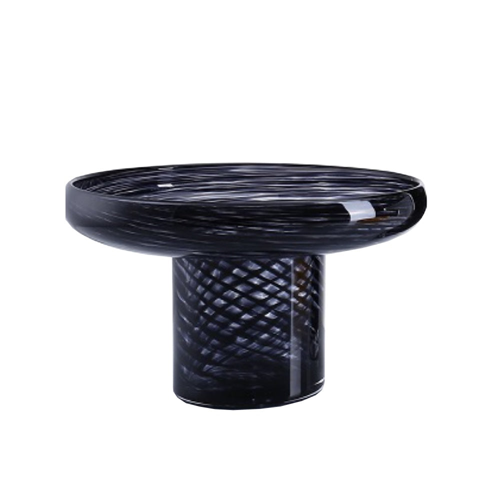 Deep Ink Blue Glass Pedestal Bowl - Wide 36018