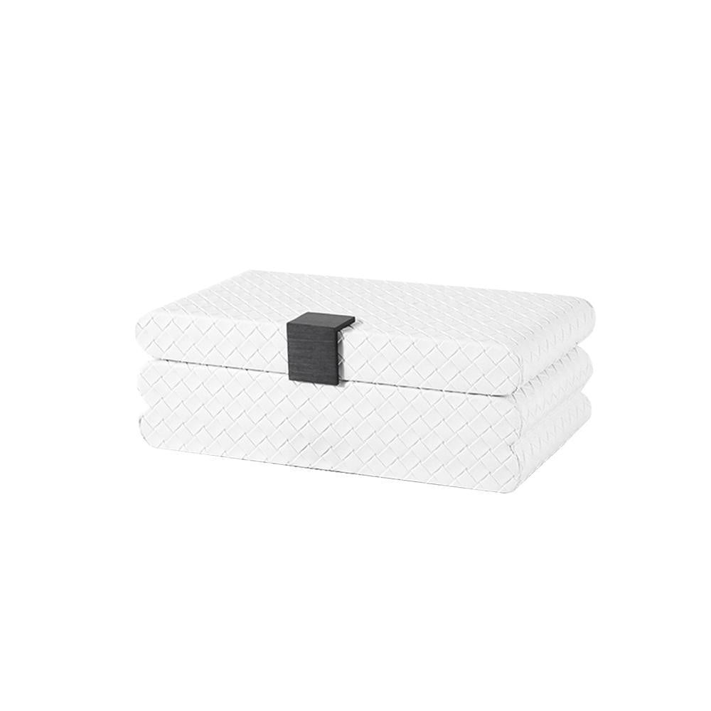 White Woven Leather Decorative Box with Metal Detail - Medium FB-PG2101B