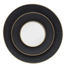 Two-Tiered Round Black Metal Mirror with Gold Rim 19123