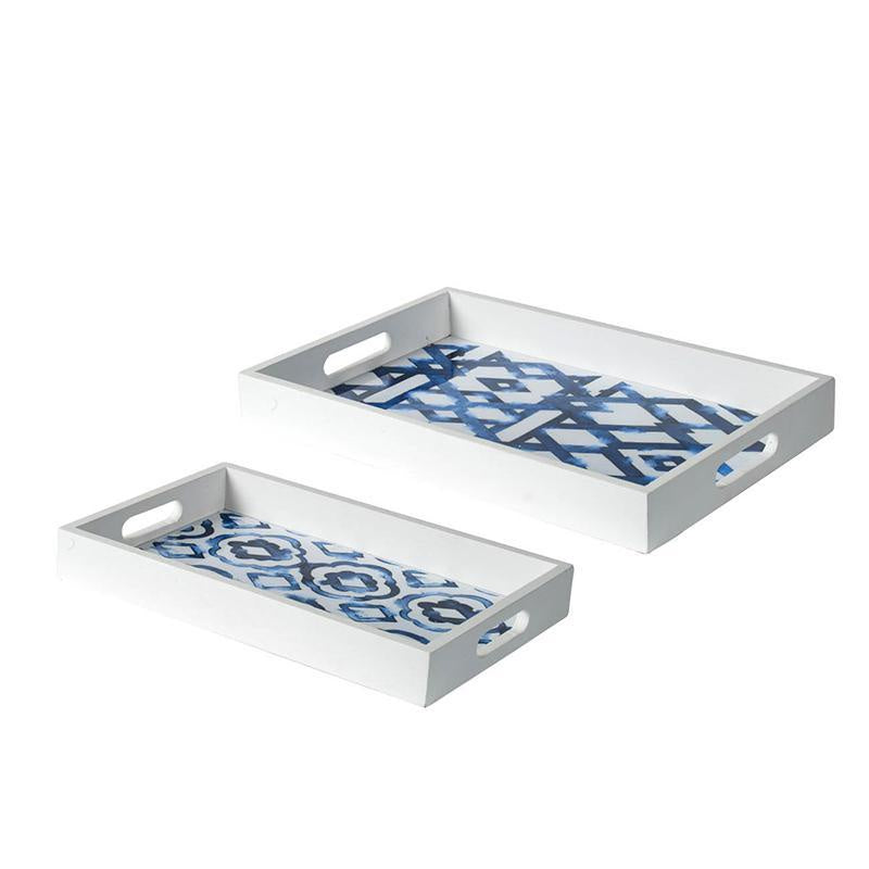 Set of 2 Blue & White Trays 44731