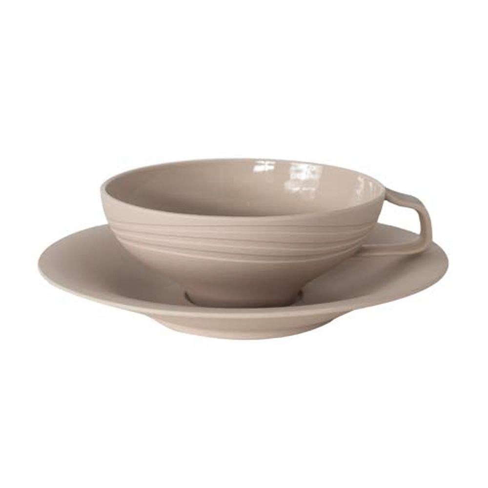 Set of 4 Beige Porcelain Cups & Saucers RYST3204G