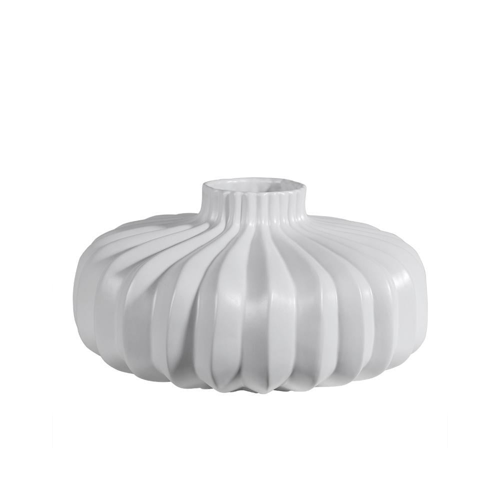 White Ruffled Ceramic Vase - Wide OMS01017151W