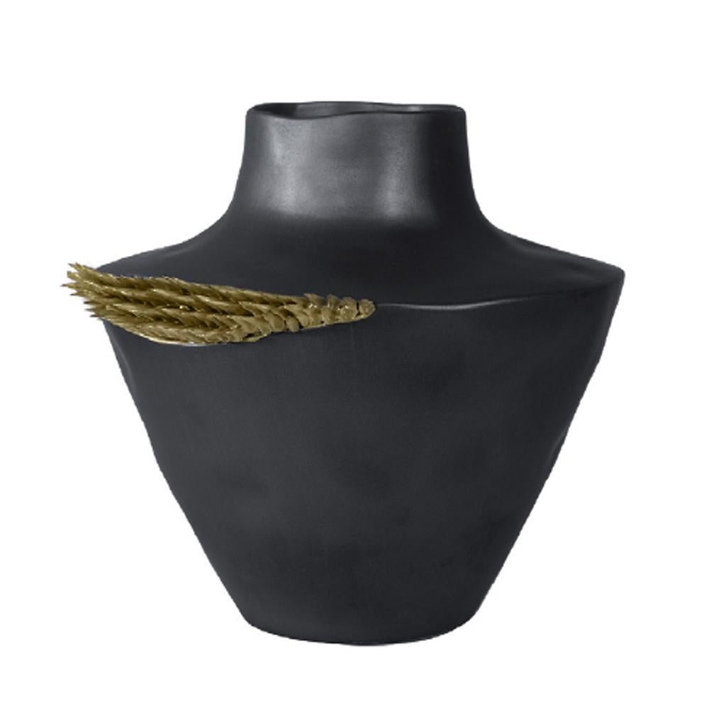 Black Ceramic Wide Vase with Gold Spikes - Large HPDD3672BJ1