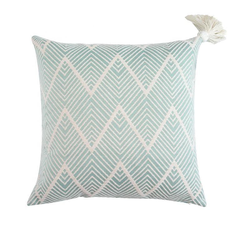Sea Foam Chevron Woven Cushion with Tassel وسادة