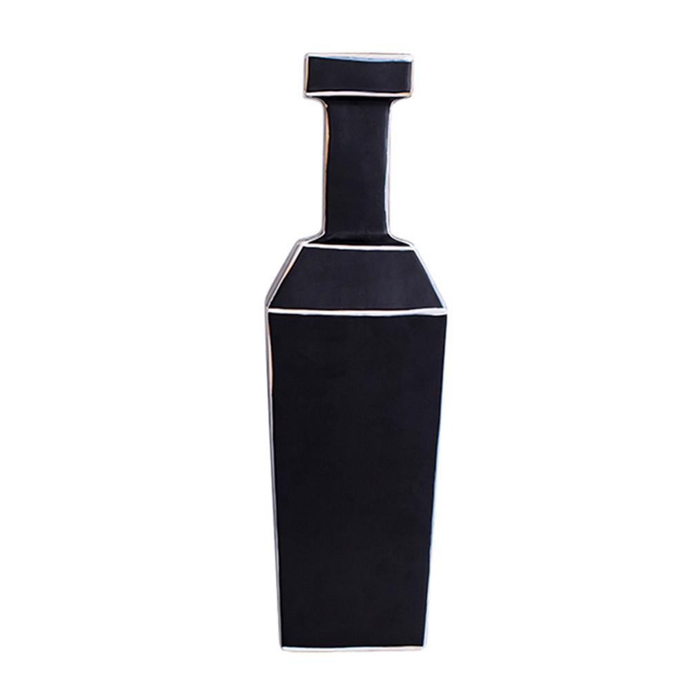 Black Ceramic Vase with White Trim - A FA-D2127A