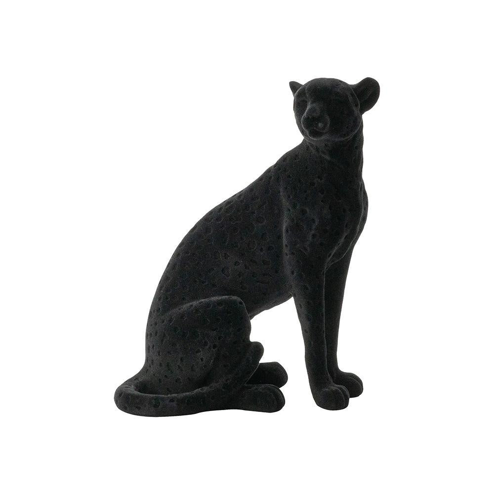 Black Resin Seated Leopard - Small 77603