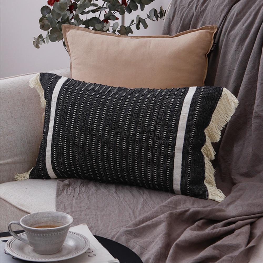 Black & White Embroidered Cushion with TasselsBQ000727-B-R وسادة