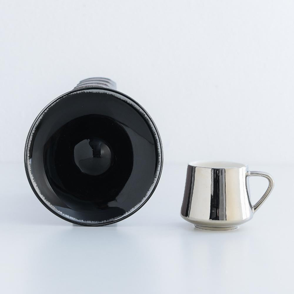 Set of 6 Black & Silver Cups & Saucers HCYC-14