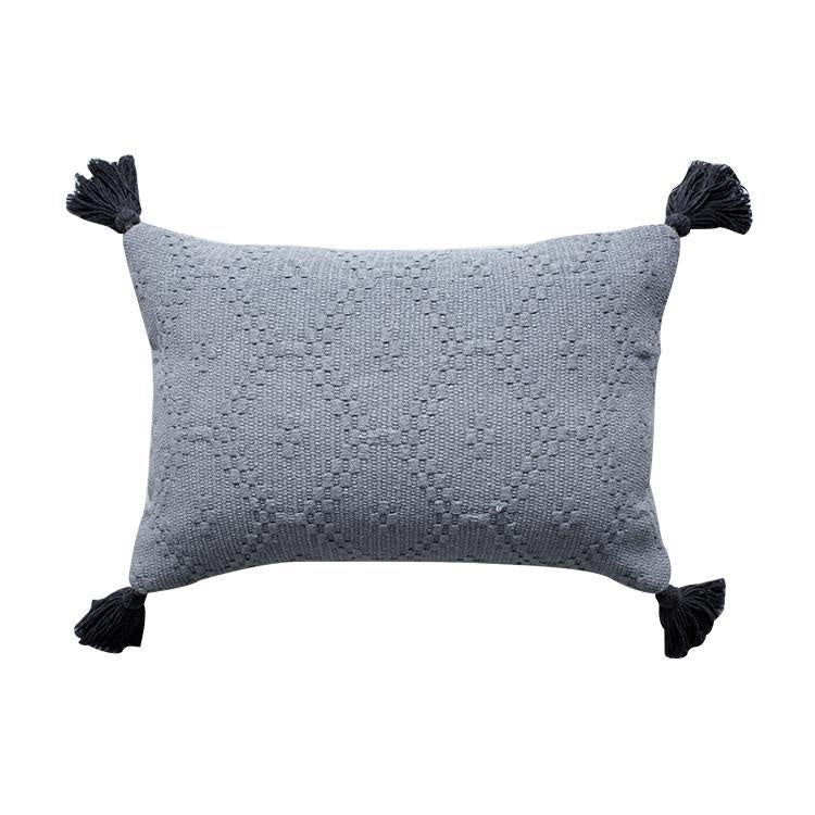 Grey Tufted Woven Cushion with TasselsRB024 وسادة