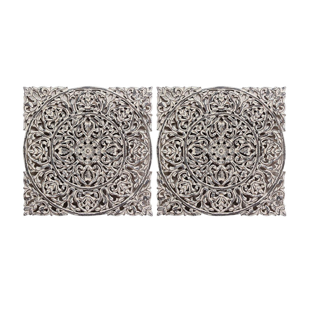 Set of 2 Handcrafted Carved Wall Decor 43808 DNB