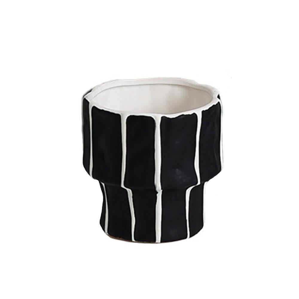 Short Black & White Ceramic Striped Vase JM-TC085