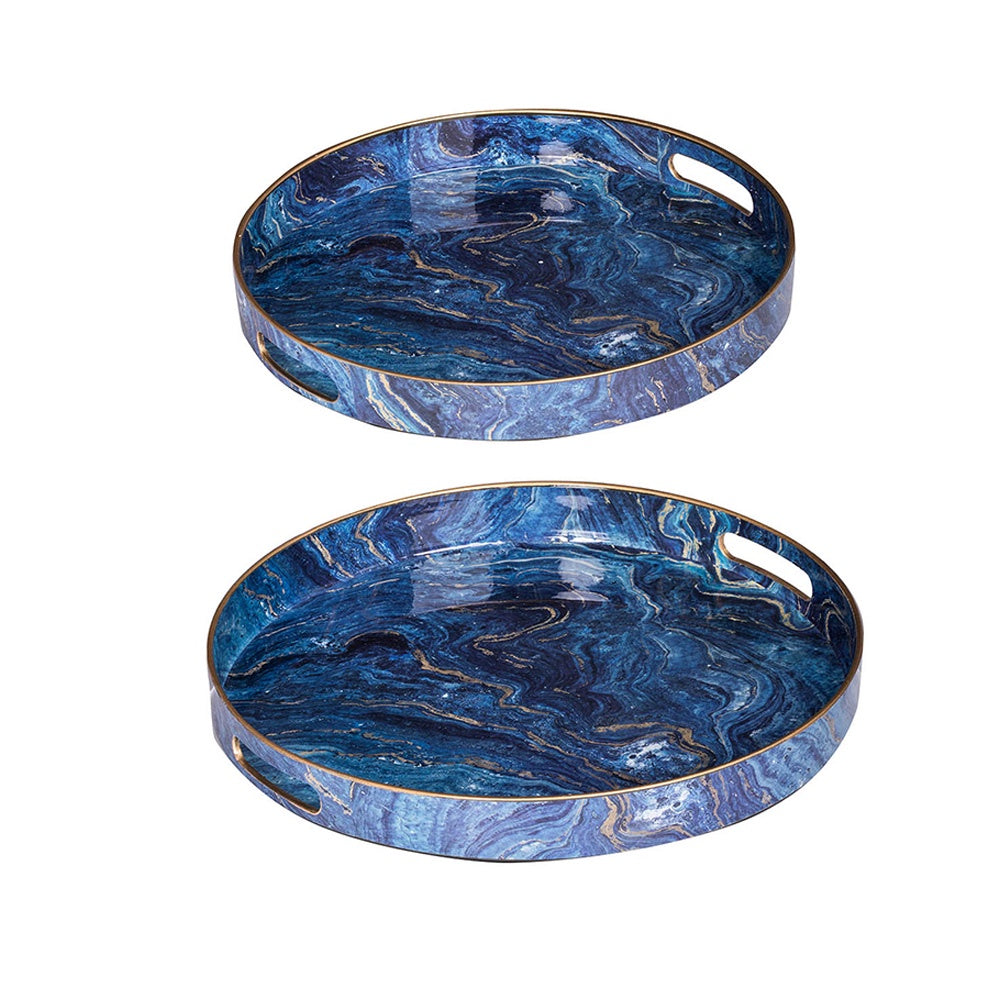 Set of 2 Blue Resin Round Trays 44046