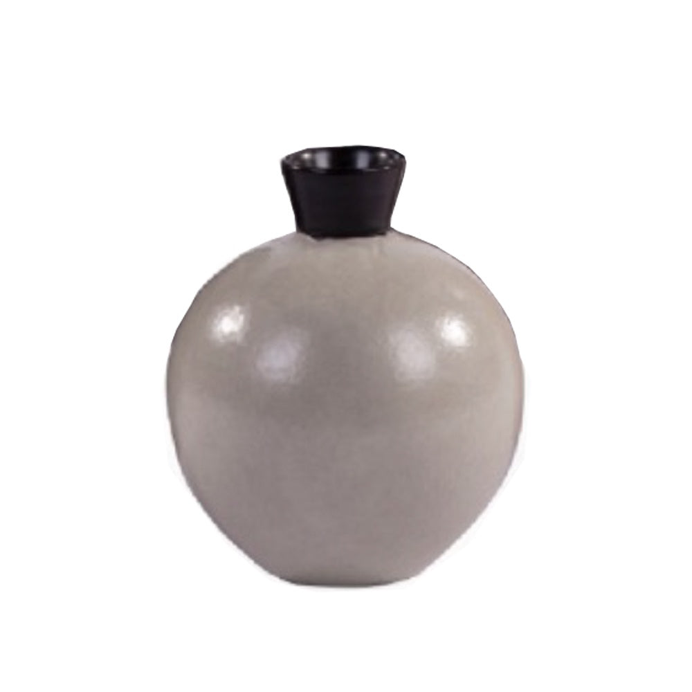 Beige Round Ceramic Vase with Black Rim 604796