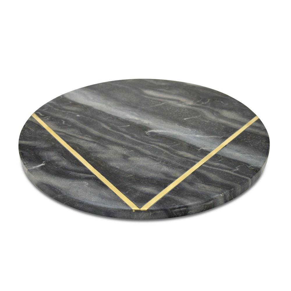 Grey Marble Round Cheeseboard with Brass Inlay 44638