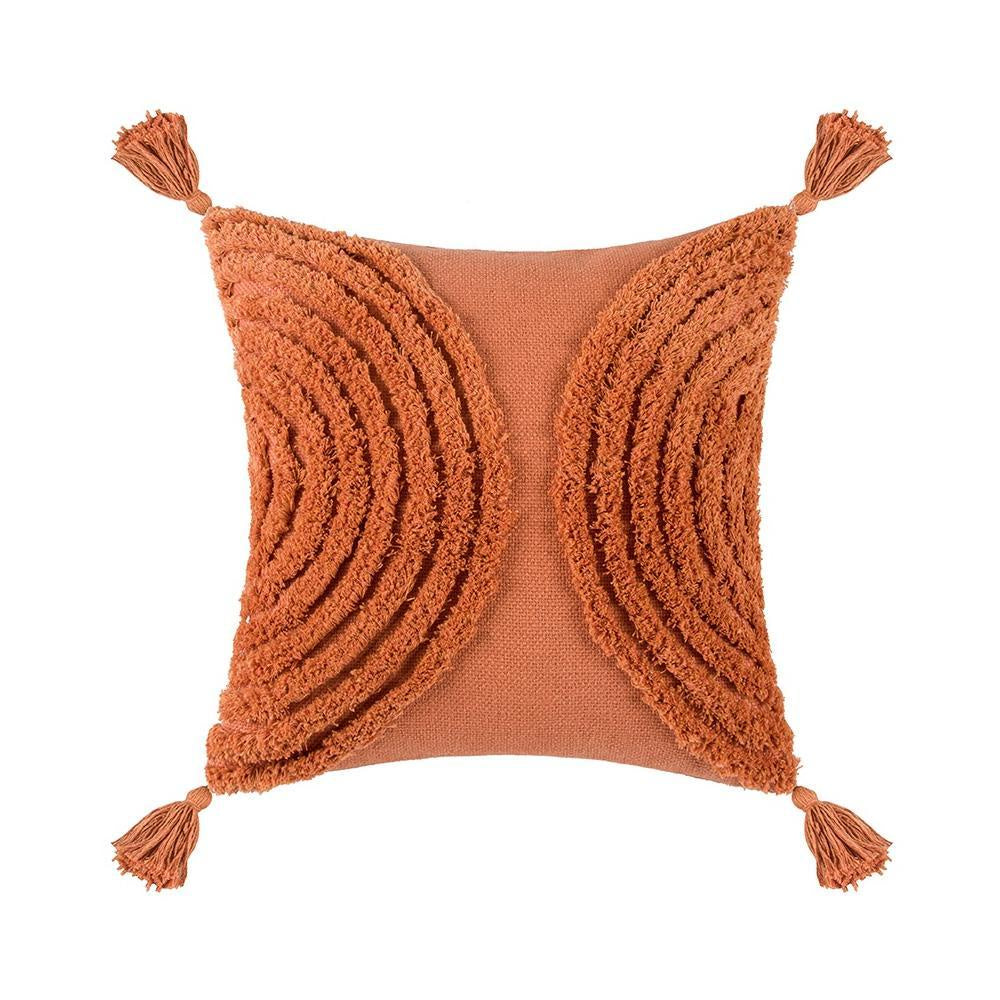 Coral Woven Cushion with Tufted Pattern & Tassels MND247