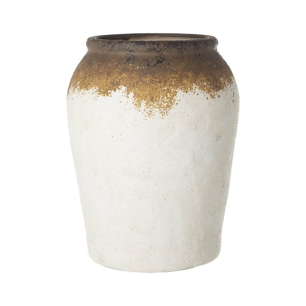 Aged White & Brown Ceramic Vessel 460181