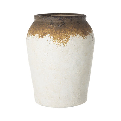 Aged White & Brown Ceramic Vessel 460181