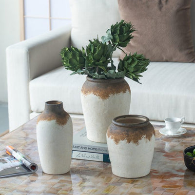 Aged White & Brown Ceramic Vessel 460181