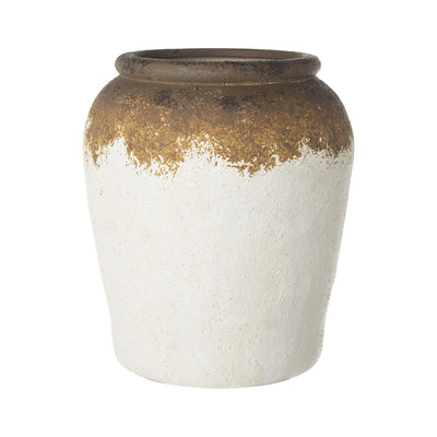 Aged White & Brown Ceramic Vessel 460182