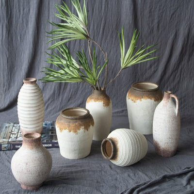 Aged White & Brown Ceramic Vessel 460182