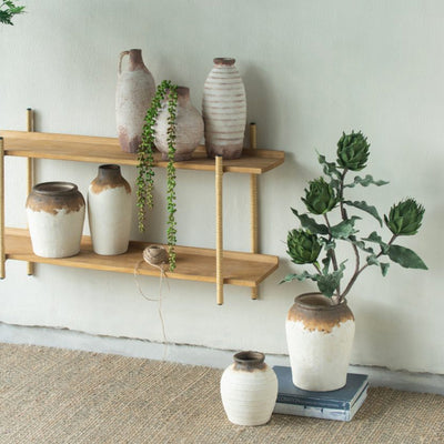 Aged White & Brown Ceramic Vessel 460184