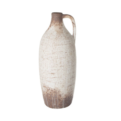 Aged White & Brown Ceramic Vessel with Handle 460187