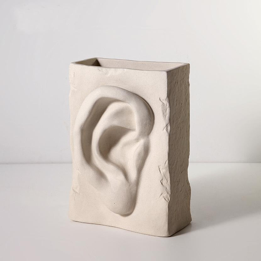 Beige Ceramic Sculptural Vase - Ear مزهرية