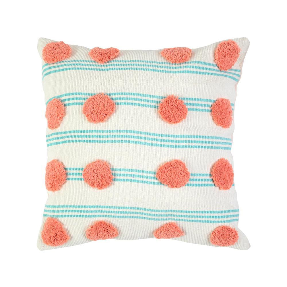 Turquoise & Coral Pom Pom Cushion - Square BQ000565-T-SQ
