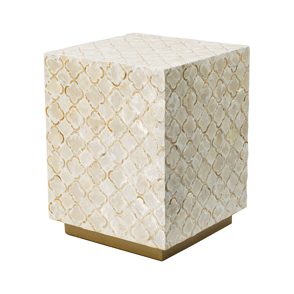 White Capiz Shell Stool with Quatrefoil Pattern 46961