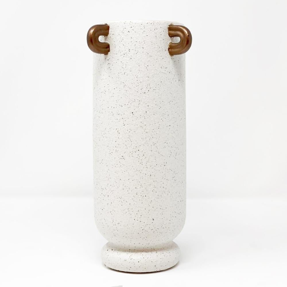 White Ceramic Vase with Contrast Details - Tall مزهرية