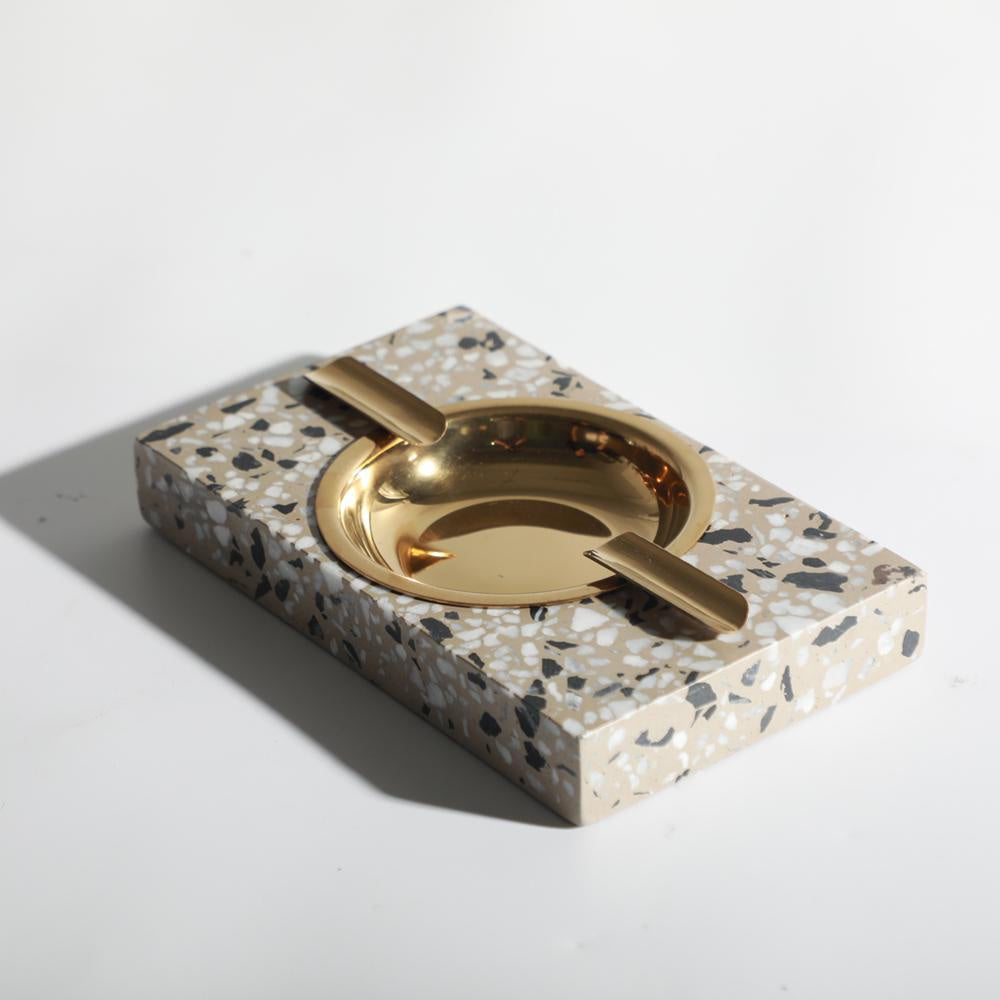 Beige Terrazzo & Gold Ashtray B0078B