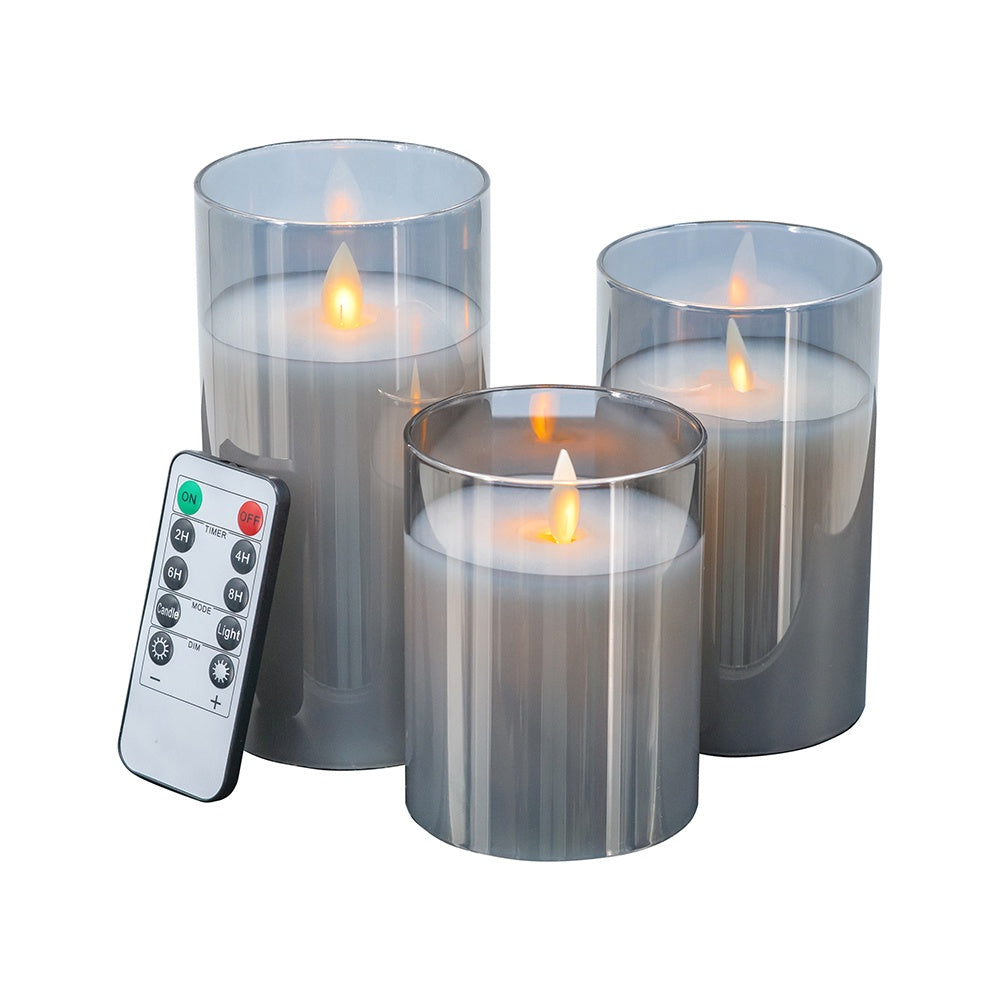 Set of 3 LED Wax Candle with Remote - Smoke 470006-SMOK-DS ديكور المنزل