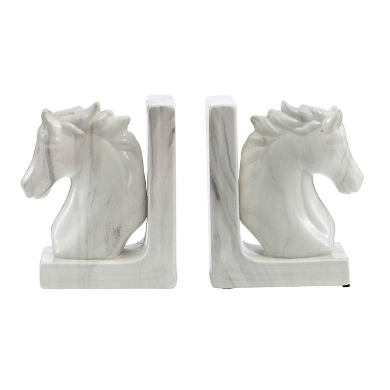 Set of 2 Marbled Ceramic Horse Bookends 0552