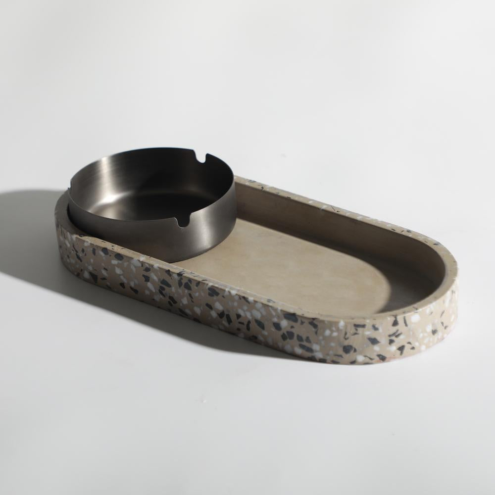Beige Terrazzo & Gunmetal Ashtray B0077G