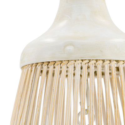 White & Natural Bamboo and Iron Lantern 48201